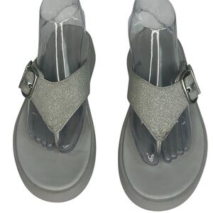 FitFlop Womens 8 F-Mode Buckle Gray Silver Shimmer lux Platform Sandals Wedge